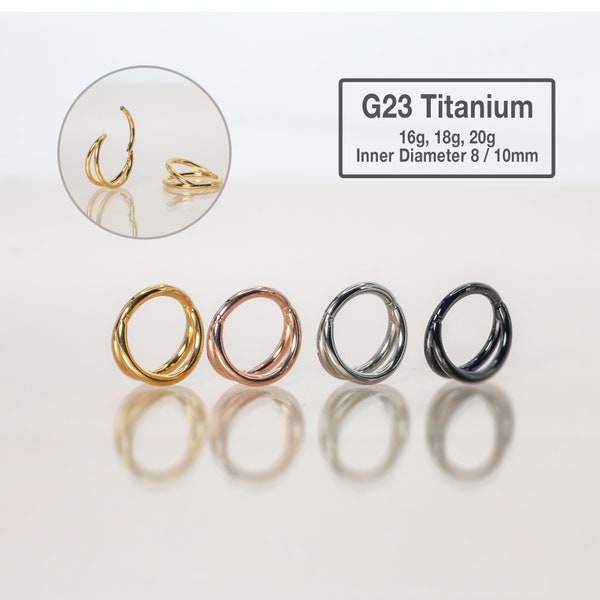 20G/18G/16G Titanium Double Hinge Hoop - Hinged Segment Nose Ring -Double Hoop Nose Hoop - Round Earring - Seamless Hinged Clicker Hoop