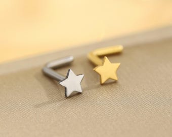 Piercing de nariz de titanio de 20G/18G con forma de estrella pequeña, piercing de nariz en forma de L y sacacorchos, piercing de nariz pequeño, piercing de nariz, joyería minimalista para la nariz