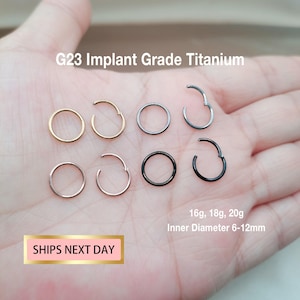 Thin Hoops Rings for Nose Piercings, Titanium Implant Grade Nose Ring Hinged Segment Ring Septum Clicker Daith Ring 20G 18G 16G 14G
