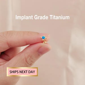 20G/18G/16G Tiny Blue Fire Opal Star Threadless Push Pin earring Stud, Titanium Flat Back Earring, Tragus Stud, Opal Piercing, Helix Stud