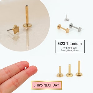 20G/18G/16G Tiny Star Labret Flat Back Stud Titanium - tragus stud - conch earring - tragus - helix - cartilage piercing - Nose Stud