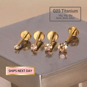 Tiny Sparkly Golden Honey Stone Threadless Push Pin Labret Stud, 20G/18G/16G, Flat Back, Nose Stud, Tragus Stud, Implant Grade Titanium