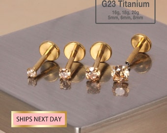 Tiny Sparkly Golden Honey Stone Threadless Push Pin Labret Stud, 20G/18G/16G, Flat Back, Nose Stud, Tragus Stud, Implant Grade Titanium