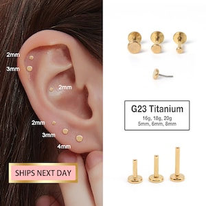 20G/18G/16G Piccolo disco piatto senza filettatura Push Pin Labret Stud, 1.5mm/2mm/3mm Piccolo punto cartilagine orecchino, perno trago, orecchini con retro piatto