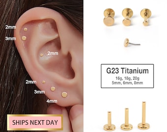 20G/18G/16G Tiny Flat Disc Threadless Push Pin Labret Stud, 1.5mm/2mm/3mm Tiny Dot Cartilage earring, tragus stud, Flat Back SEarrings