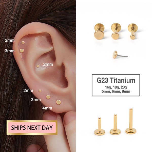 20G/18G/16G Tiny Flat Disc Threadless Push Pin Labret Stud, 1.5mm/2mm/3mm Tiny Dot Cartilage earring, tragus stud, Flat Back SEarrings