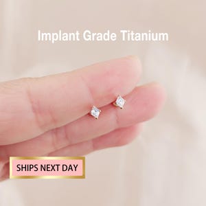 Titanium Diamond Cz Stud Push Pin Labret Stud, Tragus Stud, Conch Earring, Helix/Cartilage Piercing, Nose Stud, Threadless stud 20G/18G/16G