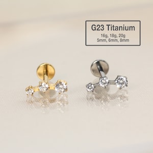 20G/18G/16G Climber CZ Labret Flat Back Stud Titanium - tragus stud - conch earring - helix - cartilage piercing - Nose Stud