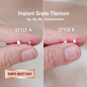 Tiny Teardrop Threadless Flat Back Earrings, Drop Titanium Stud, Mini Star Nose Stud Cartilage Earring, Tragus Stud, 20G/18G/16G