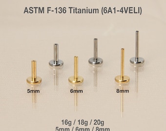 16G/18G/20G - Barre labret en titane à épingles - Tige de barre sans filetage - Remplacement du dos - Tige de perçage - Dos plats - Remplacement uniquement