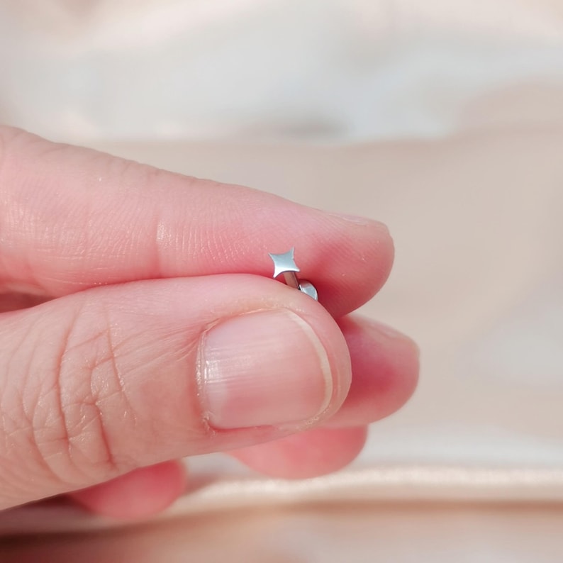 May include: A silver star-shaped stud earring.