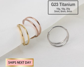 Aro doble de titanio de 20 g para nariz, cartílago, caracola, daith, trago, hélix, cartílago y aro.