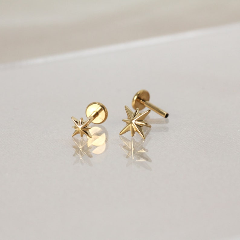 20G/18G/16G Gold Star Cartilage Earring Push Pin Labret Stud Star tragus stud conch earring tragus helix minimalist FLAT BACK image 4