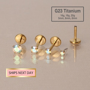 Minuscule pierre AB en titane, clou à enfoncer sans filetage, clou en titane de qualité implantaire, clou tragus, boucle d'oreille conque, piercing hélice, cartilage, 20 g/18 g/16 g