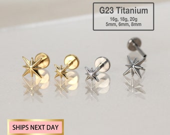 20G/18G/16G Tiny Starburst Stud Push Pin Labret Stud - tragus stud - conch oorbel - helix/kraakbeen piercing - Disc Flat Back Stud