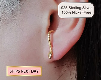 Snake Ear Climber Earrings, Serpent Ear Jacket, Serpent Climber Stud Earrings, Snake jewelry, Serpent earrings, Minimalist earring