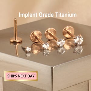 16G/18G/20G Titanium CZ Threadless Push Pin Labret, Flat Back Earrings, Tragus stud, Cartilage stud, Nose Stud, Small stud 1.5, 2,2.5,3,4mm