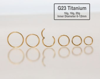 20G/18G/16G Round Earring - Solid G23 Titanium Nose Ring - Nose Hoop - Round Earring - Seamless Hinged Clicker Hoop - Septum Ring