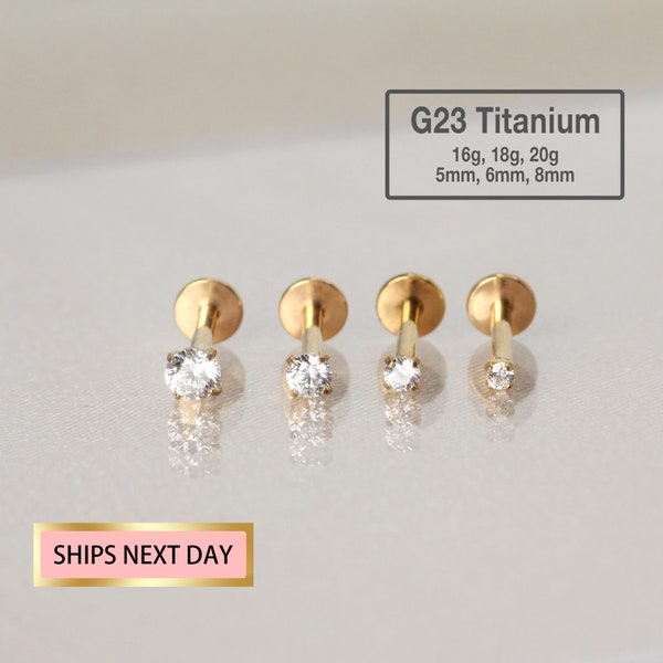 20G/18G/16G 1.5mm~3mm Cz Stud Push Pin Labret Stud - tragus stud - conch earring - helix/cartilage piercing - Disc Flat Back Stud