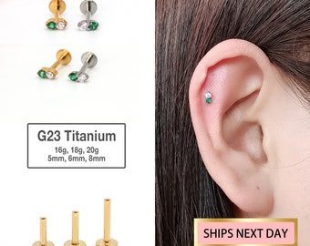 20G/18G/16G Gold Emerald Labret Cartilage Studs - tragus stud - conch earring - tragus - helix - cartilage piercing - Flat Back Stud