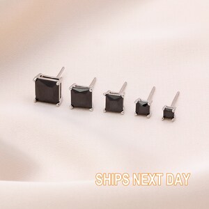 Pendientes cuadrados negros, pendientes de diamantes negros de plata de ley, pendientes de circonita cúbica negra para hombre, pendientes de hombre