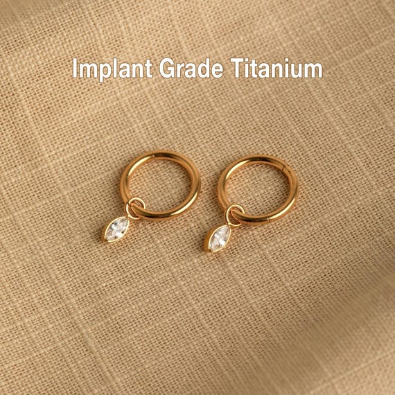 16G/18G/20G Titanium Dangle Marquise Huggie Hoop, Cartilage/Conch/Helix Hoop Earring, Rook piercing, Thin Hoops Rings for Ear Piercings