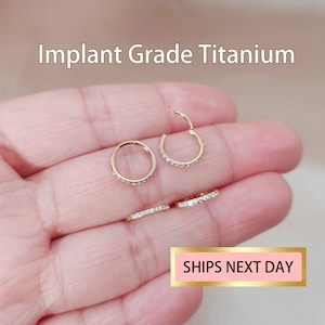 20G/18G/16G Titanium CZ Paved Nose Ring, Hinged Clicker Hoop Earring, Cz Seamless Hinged Clicker, Nose Hoop, Septum Clicker, Nose Ring