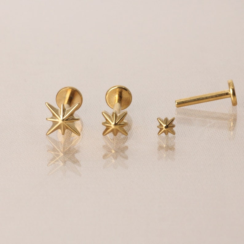 20G/18G/16G Gold Star Cartilage Earring Push Pin Labret Stud Star tragus stud conch earring tragus helix minimalist FLAT BACK image 2