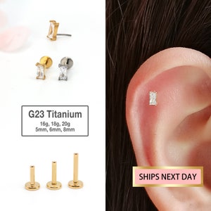 Boucle d'oreille de cartilage labret en or 20G/18G/16G - clou de tragus - boucle d'oreille de conque - hélice - piercing de cartilage - clou à dos plat