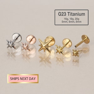 Tiny Starburst Threadless Push Pin Labret Stud 2.5/3.5/5mm Cartilage earring, Tragus, Flat Back Earring, Forward helix, Nose Stud image 1