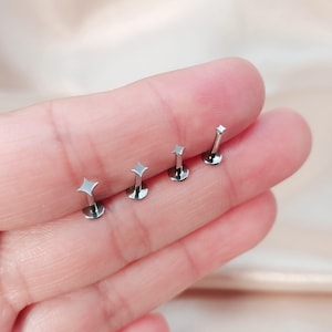 Titanium Tiny Star Threadless Push Pin Labret, 16G 18G 20G Cartilage earring, Tragus, Flat Back Earring, Tiny Gold Star Nose Stud image 5