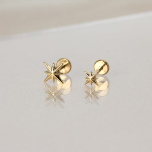 20G/18G/16G Gold Star Cartilage Earring Push Pin Labret Stud Star tragus stud conch earring tragus helix minimalist FLAT BACK image 6