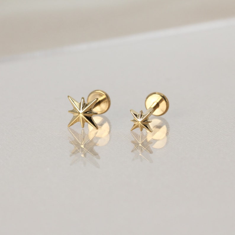 20G/18G/16G Gold Star Cartilage Earring Push Pin Labret Stud Star tragus stud conch earring tragus helix minimalist FLAT BACK image 6