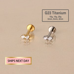 Petit clou en zircone blanche 20G/18G/16G - Puce labret deux pierres à l'arrière plat - Puce tragus - Boucle d'oreille conque - Piercing hélix/cartilage au dos plat