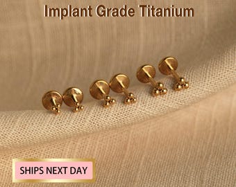 16G/18G/20G Titanium Tiny Trinity Ball Threadless Push Pin Labret, Titanium ball Stud, Cartilage earring, Flat Back Earring, Tiny Nose Stud
