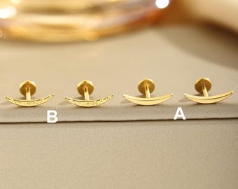 Barra trepadora de titanio 20G/18G/16G, pendiente curvo sin rosca con pasador plano, pendiente para tragus, pendiente para concha, piercing de cartílago