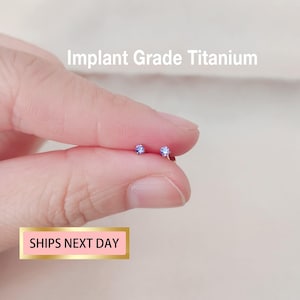 Titanium Tiny Amethyst Stone Threadless Push In Labret/tragus stud/conch earring/helix/cartilage piercing/20g/18g/16g