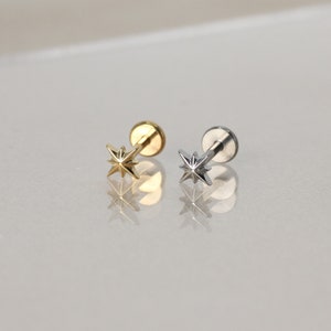 20G/18G/16G Gold Star Cartilage Earring Push Pin Labret Stud Star tragus stud conch earring tragus helix minimalist FLAT BACK image 5