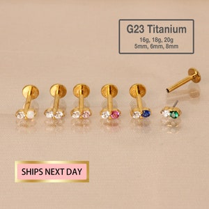 20G/18G/16G Tiny Gold Diamond Push Pin Labret Stud - clou tragus - boucle d'oreille conque - tragus - hélice - piercing de cartilage - clou à dos plat