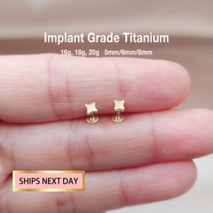 Tiny Star Threadless Flat Back Earrings, Implant Grade Titanium Stud, Mini Nose Stud Cartilage Earring, Tragus Stud, 20G/18G/16G