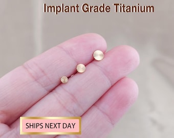 16G 18G 20G Titan Quirl Disc Threadless Push Pin Labret Bolzen, Knorpelohrring, Tragus, flache Rückseite Ohrring, kleine Goldstern Nasenstecker