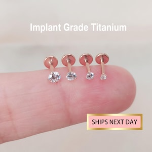 20G/18G/16G Tiny Threadless Push Pin Labret Stud, 1.5mm~3mm Gold Labret Stud, tragus stud, Nose Stud, cartilage piercing, Flat Back Stud