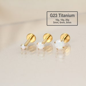 20G/18G/16G White Opal Stud Push Pin Labret Stud - tragus stud - conch earring - helix/cartilage piercing - Disc Flat Back Stud
