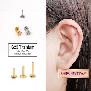 20G/18G/16G Tiny Daisy Labret Flat Back Stud Titanium - tragus stud - conch earring - tragus - helix - cartilage piercing - Nose Stud