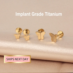 20g/18g/16g Tiny Butterfly Threadless Push In Labret/Implant Grade Titanium/tragus stud/conch earring/tragus/helix/cartilage piercing