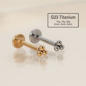 20G/18G/16G Tiny Three Ball Labret Flat Back Stud Titanium - tragus stud - conch earring - tragus - helix - cartilage piercing - Nose Stud