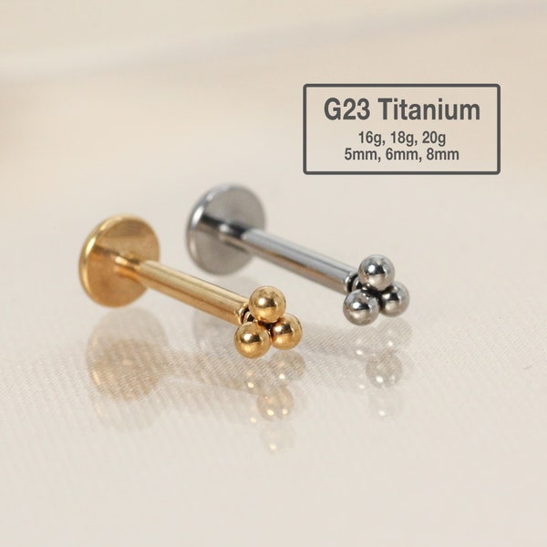 20G/18G/16G Tiny Three Ball Labret Flat Back Stud Titanium - tragus stud - conch earring - tragus - helix - cartilage piercing - Nose Stud