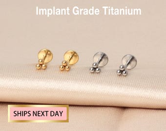 20g/18g/16g Implant Grade Titanium Tiny Three Ball Threadless Push In Labret Stud/Nose Stud/Nose Piercing/Forward Helix Studs/FlatBack Stud