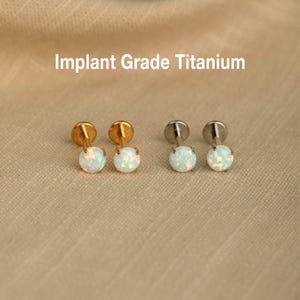 Titanium Tiny Fire Opal Stone Threadless Push Pin Labret Stud, Tragus stud, Conch Earring, Cartilage Earring, Flat Back Earring, 20G/18G/16G