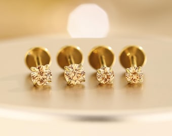 16G/18G/20G Tiny Titanium Champagne Cz Threadless Push Pin Labret Stud, Nose Stud, Flat Back Earrings, Tragus Stud, Cartilage Helix Stud